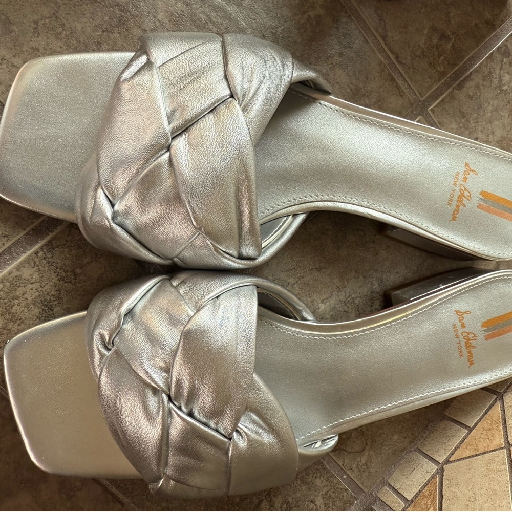 Sam Edelman Silver Slide Sandals with Knotted Design